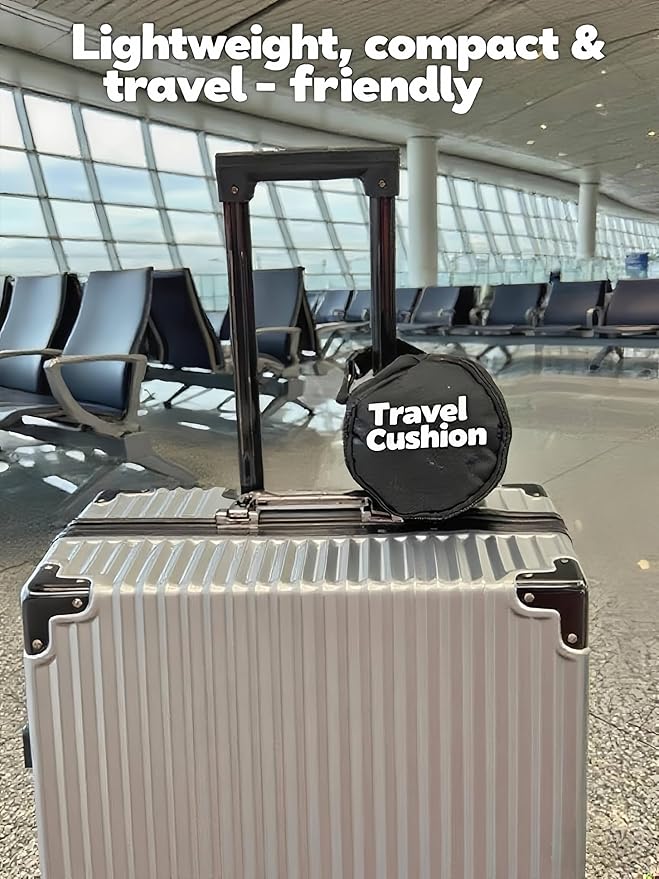 Travel Cushion Airplane Seat,Inflatable Air Bubble Design with Storage Bag for Car/Office/Kitchen Chairs.42 Air Cells, Adjustable Firmness, Non-Slip Bottom