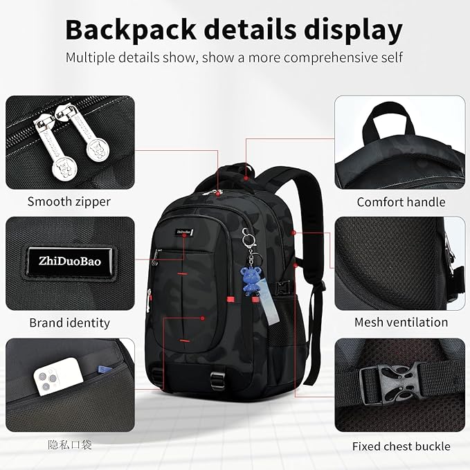 Backpack for School Boys Backpacks for Kids Camo Bookbag for Middle School Bags high school Waterproof Travel Back Pack