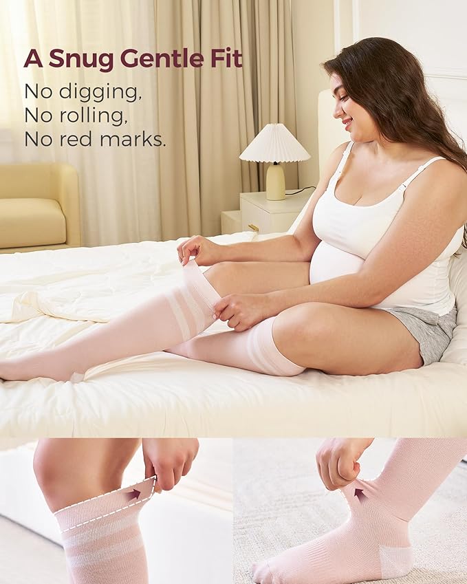 Momcozy Compression Socks for Women Wide Calf, 15-20mmHg Knee High Support Socks for Pregnancy, Nurses, Travel, Flying