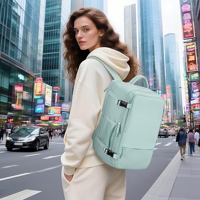 Hanples Carry on Backpack, Laptop Travel Backpack for Women Airline Approved, Personal Item Travel Bag for Men, Casual Daypack Bag for Business Work Weekend with 2 Toiletry Bags (Mint Green)