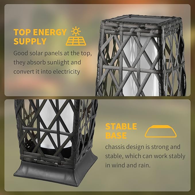 Solar Floor Lamp,Outdoor Floor Lamp,Solar Lanterns Outdoor Waterproof,Solar Powered Resin Wicker Lamp,Weather-Resistant Rattan Deck Light for Porch, Garden,Patio,Deck