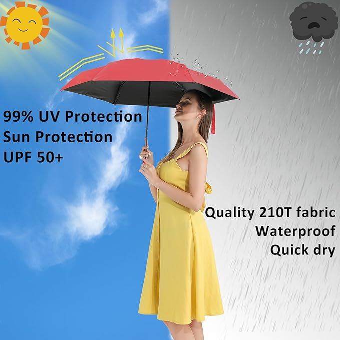 BAODINI Small UV Protection Travel Umbrella Compact for Rain and Sun UPF 50+ 41 inch Portable Umbrella for Women and Men