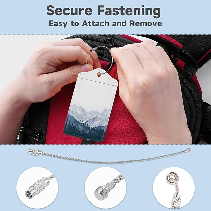Pine Mountain ForestLuggage Tags for Suitcases,2 Pack Winter Woods Luggage Tag,Leather Stainless Steel Loop Label Tag for Women Men Girls Travel Bag Suitcase