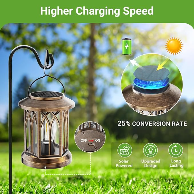WdtPro Solar Lanterns Outdoor Lights, 6 Pack Bright Lanterns Outdoor Waterproof with Clip Patio Decor, Hanging Solar Lights for Outside Garden Yard Front Porch Table Decoration (Antique Copper)
