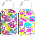 2 PCS Leather Luggage Tag for Suitcase Tropical Leaf and Flamingo Travel Suitcase Labels with Privacy Name ID Label and Stainless Steel Loop for Adults Teens Travel Bag Labels Set