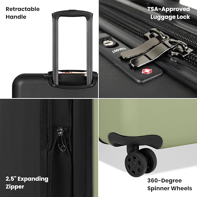 Sherpani Meridian, 29 Inch Travel Hardside Luggage, Durable Hardshell Luggage, Expandable Suitcase with 4 Double Spinner Wheels, Checked Luggage for Women (Sage)
