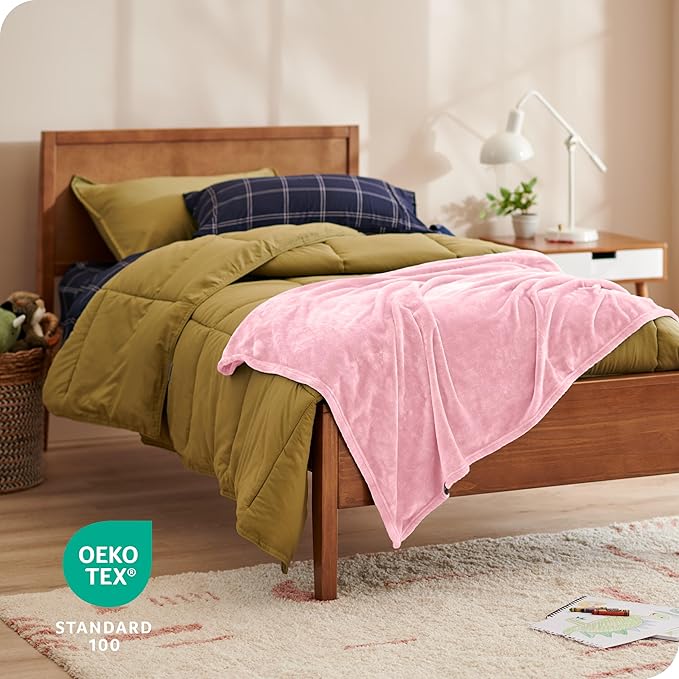 Bare Home Fleece Blanket - Kid Size - Ultra-Soft Lightweight for Bed, Sofa, and Couch - Luxury Microplush - Cozy Warm Blanket (Kid, Light Pink)