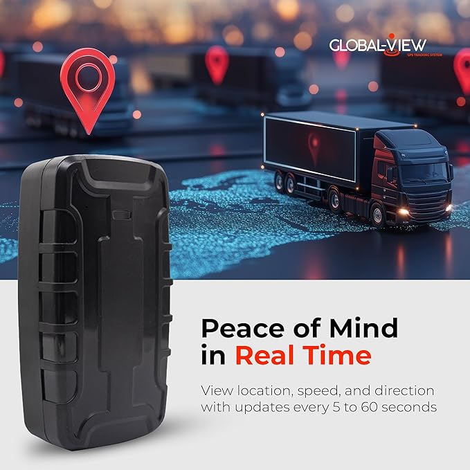 Global View Hidden Magnetic GPS Tracker – Real-Time Car Tracker, Subscription Required – Quick Setup, Magnetic Backing, Fleet Tracking Device Software, Long Battery Life, Geofence, Speed Alert