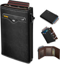 Wallet for Men,with Cash Pocket 2 ID Window 9-13 Cards,Metal Case Smart Slim Pop Up Credit Card Holder Flip with Magnetic Closure RFID Blocking Trifold wallet with Gift Box