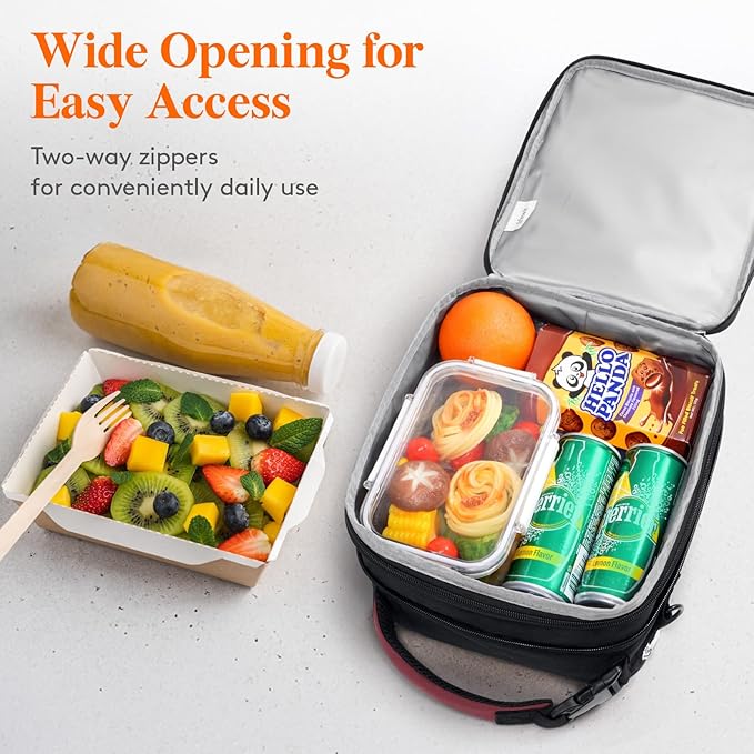Lifewit Insulated Lunch Box for Men, Expandable Cooler Bag, Freezable Lunch Bag for Women with 2 Ice Packs and Shoulder Straps for Work Travel College, 8.2L Black and Red