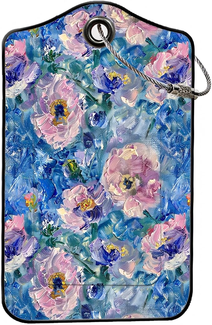 Luggage Tags for Suitcases, 2-Pack PU Leather for Cruise & Travel, Baggage ID Tags with Privacy Cover & Address Card, Durable Metal Ring, Kids Adults Travel Accessories, Blue Hued Impasto