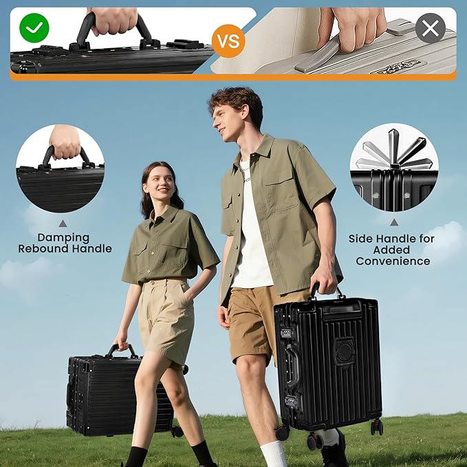 24 Inch Luggage With Spinner Wheels, Aluminum Frame Zipperless Suitcase, PC Lightweight Hard Shell with TSA Lock, Checked Medium Suitcase 24-Inch (Black)