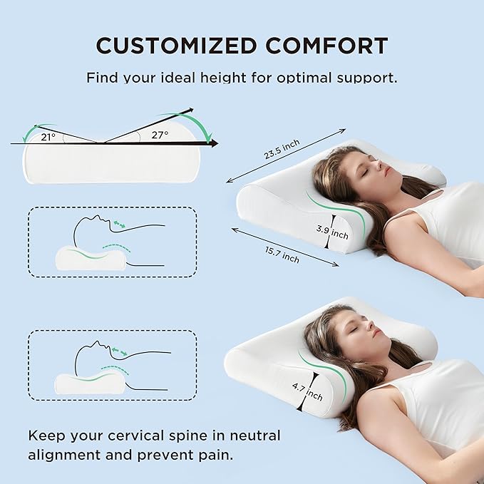 Bedsure Cervical Neck Support Pillow for Sleeping, Ergonomic Odorless Memory Foam Cervical Contour Orthopedic Pillow for Neck Pain Relief, for Side, Back, Stomach Sleeper