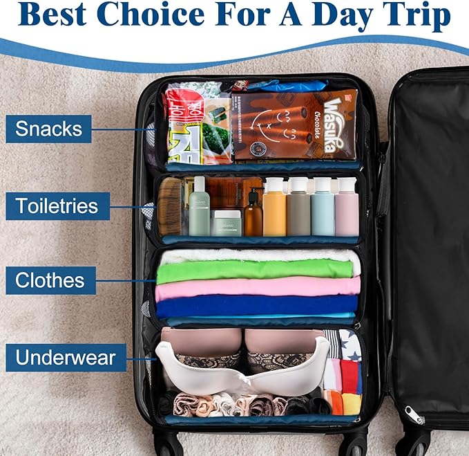 Hanging Travel Organizer, Carry on Luggage Suitcase Organizer, Travel Essentials Portable Travel Shelves Packing Cube for Travel Cruise Small,Navy Blue