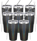 MEWAY 20oz Tumbler 8 Pack Double Wall Vacuum Insulated Travel Glitter Mug Bulk, Stainless Steel Tumblers with Lid and Straw, Powder Coated Coffee Cups for Woman(Gradient Black or Navy,Set of 8)