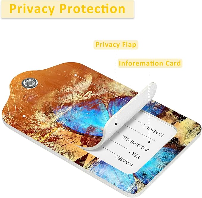 2 Pack Luggage Tags for Suitcases,Blue Butterfly Luggage Tag,PU Leather Id Label Luggage Tags with Stainless Steel Loop and Privacy Cover for Women Men Teens Travel