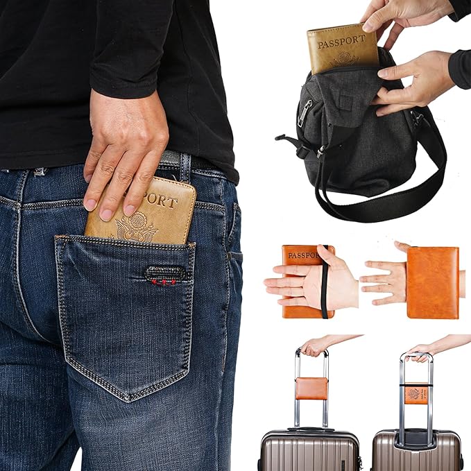 Passport Holder Cover Wallet Travel Essentials RFID Blocking Leather Card Case International Must Haves Travel Accessories for Women Men(113#Grey)