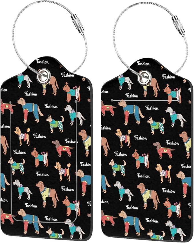 Luggage Tags for Suitcase,2 Pack Colored Dogs Luggage Tag with Privacy Flap,Name ID Label and Metal Loop for Women Men Girls Baggage Bag Backpack Instrument