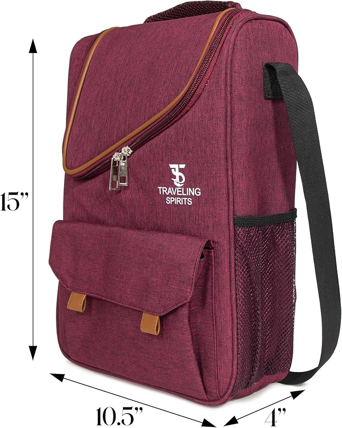 Insulated Red Wine Edition Carrier | 2-3 Bottle Travel Bag With Stainless Steel Tumblers | Cooler Tote for Travel - Great Gift for Wine Lovers (Red)