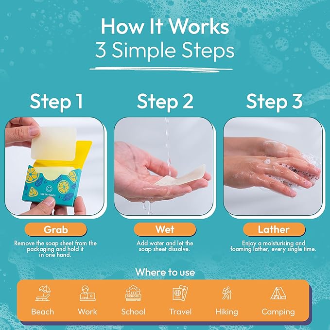 FOMIN - Antibacterial Paper Soap Sheets for Hand Washing - (100 Sheets) Lavender Portable Travel Soap Sheets, Dissolvable Camping Mini Soap, Portable Hand Soap sheet