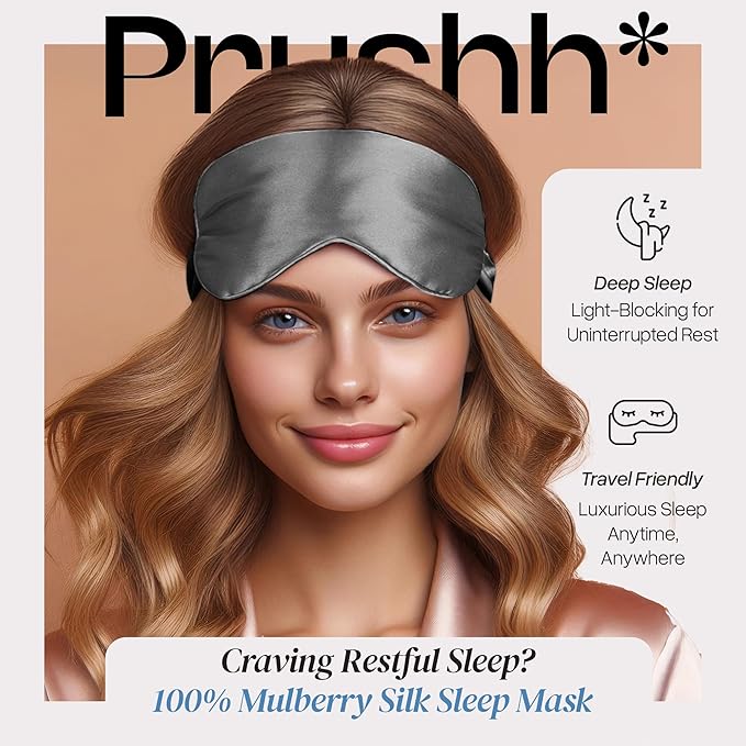 Silk Sleep Mask - Luxurious 100% Pure Mulberry Silk Eye Mask for Restful Sleep and Travel, Hypoallergenic, Cooling, Total Blackout, Adjustable for Women & Men (Charcoal Grey)