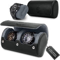 2 Watch Travel Case for Men – Sleek Faux Leather Organizer for Smart & Luxury Timepieces - Portable Travel Watch Storage Box - Ideal Gift for Men with Premium Gift box (Black & Grey)