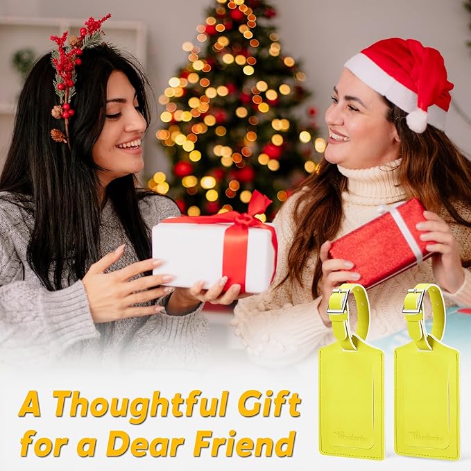 Travelambo Luggage Tags for Suitcases Faux Leather Privacy Protection 2 Pack Bag Tags Travel Accessories Essential, Light Yellow