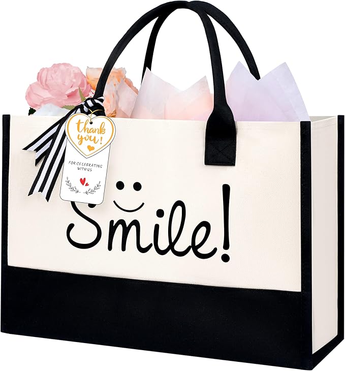 BAGAIL Initial Tote Bag, Personalized Birthday Gifts for Women, Teacher, Friends, Mom, Wedding, Monogrammed Beach Bag