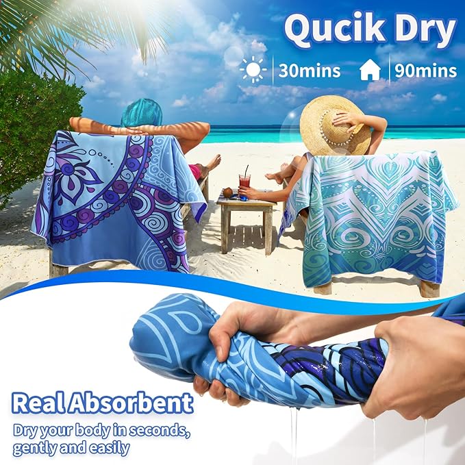 Beach Towels Oversized - 71"x 39" 250GSM Microfiber Beach Towels for Adults, Lightweight Quick Dry Absorbent Compact Sand Free Beach Towel for Swimming Pool, Camping, Yoga, Travel