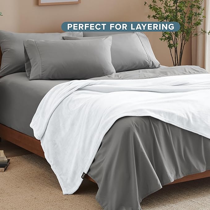 Bare Home Fleece Blanket - Throw Extra Long - Ultra-Soft Lightweight for Bed, Sofa, and Couch - Luxury Microplush - Cozy Warm Blanket (Throw XL, White)