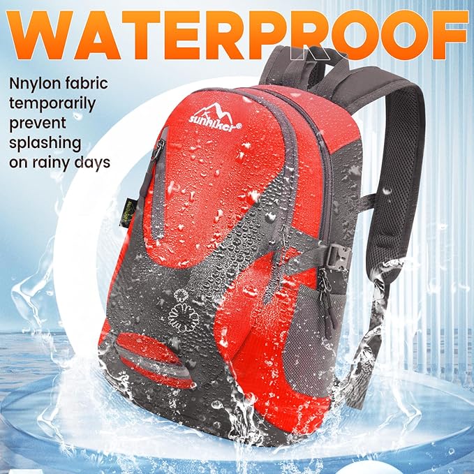 sunhiker Cycling Hiking Backpack Water Resistant Travel Backpack Lightweight SMALL Daypack M0714 (red)
