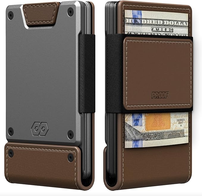 PROOF Wallet | Slim Minimalist Wallets for Men | Leather & Metal | RFID Wallet | Front/Back Pocket | Gift Box | Veteran Owned