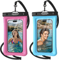 NEPHI IP68 Waterproof Phone Pouch 2 Pack-Up to 7.0"，Adjustable Neck Lanyard Floating Waterproof Phone Case for iPhone,Phone Dry Bags for Vacation Beach Pool Travel Essentials (Pink Blue 2 Pack)