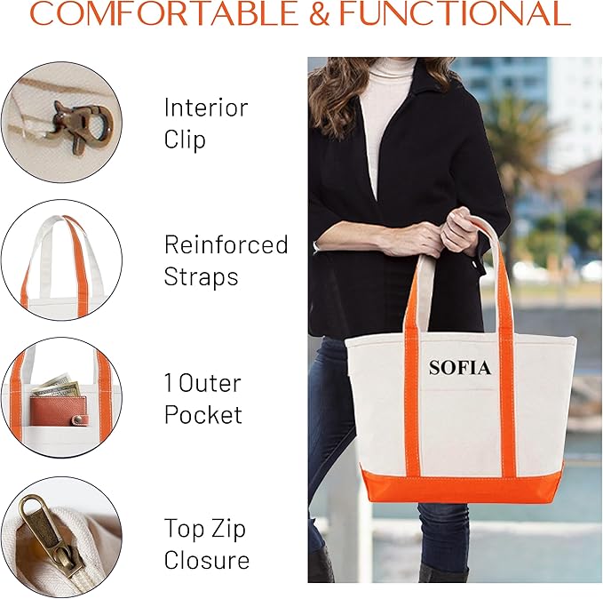 CB STATION Medium Classic Canvas Tote Bag for Women, Top Zipper Closure, Outer Pocket, Daily Essentials, Groceries, Traveling