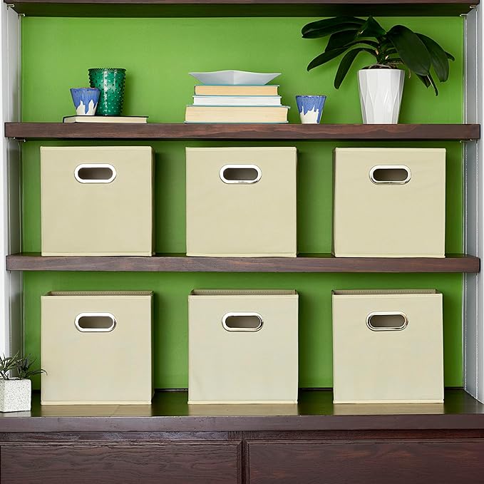 Household Essentials 82-1 Foldable Fabric Storage Bins | Set of 6 Cubby Cubes with Handles | Natural