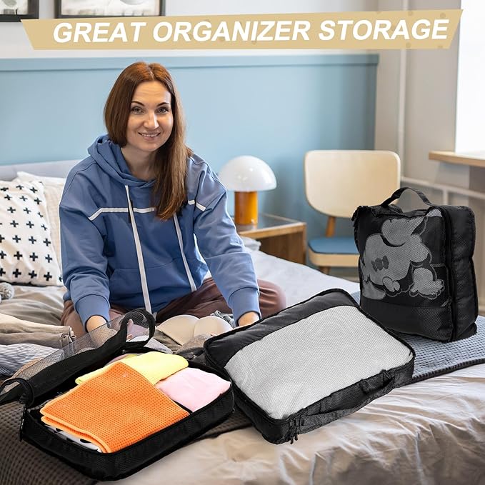 5 Pcs Packing Cubes for Suitcase Large Travel Cubes Carry on Luggage Organizer Bags for Clothes Accessories(S,Black)