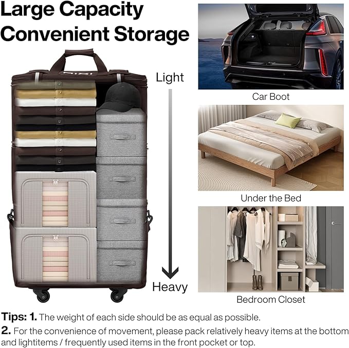 mixi Travel Bag with Wheels Expandable Foldable Luggage Bag Collapsible Rolling Travel Duffel Bags Large Capacity Suitcase for Men Women, Brown
