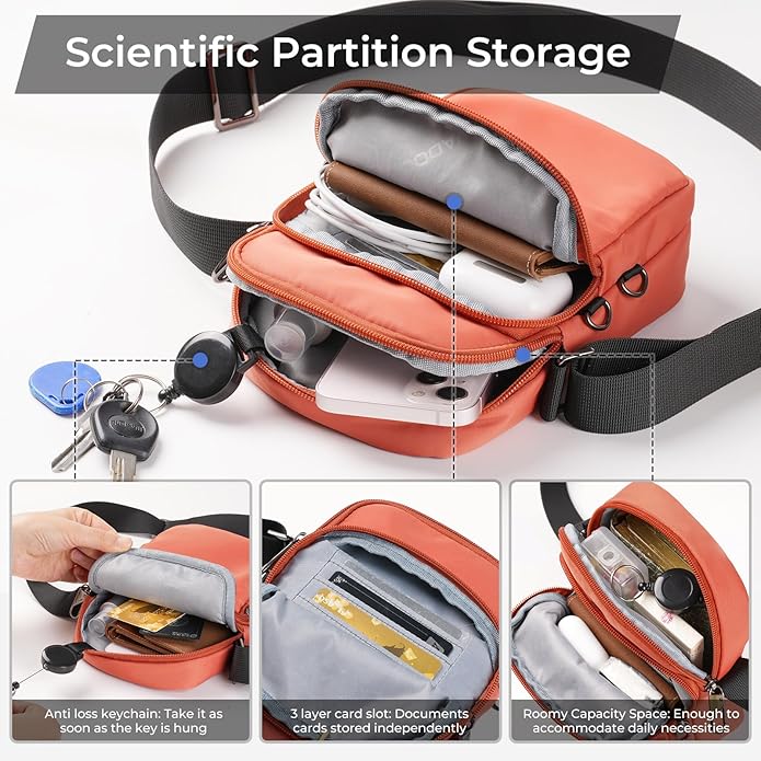 BROADREAM Small Crossbody Bag Men Women, Anti-Theft Crossbody Sling bags - Mini Shoulder Travel Bag for Hiking Sports