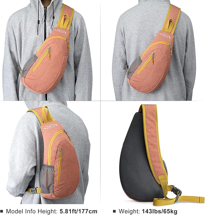 G4Free Sling Bag for Men Women, Small Crossbody Backpack Lightweight Chest Shoulder Bags for Travel, Outdoor and Sports (Light orange)