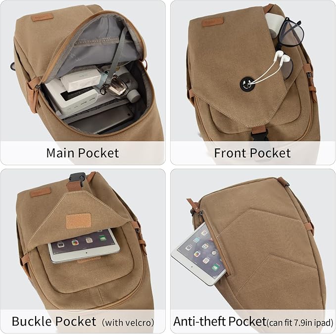 Sling Bag for Men, Crossbody Bag Men Anti Theft Crossbody Bag with Tunnel Lock Zipper Canvas Sling Backpack Travel