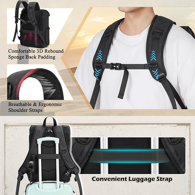 RAINSMORE Camera Bag Backpack for DSLR/SLR Mirrorless 15.6 Inch Laptop Camera Back Pack for Photographers Anti-Theft Photography Bags Case with Tripod Holder & Rain Cover, Black