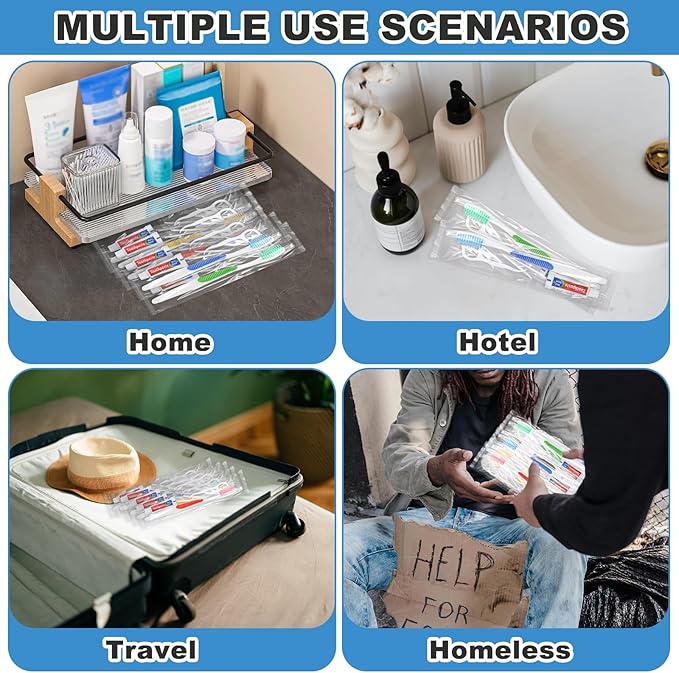 Disposable Toothbrushes with Toothpaste and Floss,200pcs Single Use Individually Wrapped Disposable Travel Toothbrushes and Dental Floss Kit Bulk for Homeless,Airbnb,Dentist,Hotel(5 Colors)