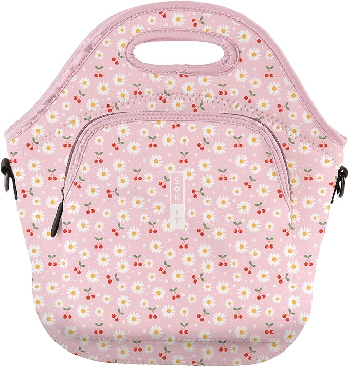 Sok It LunchTote Zippered Bag Insulated Neoprene Caddy (Cherry Bomb, X-Large 6.5 Quart Lunch Tote)
