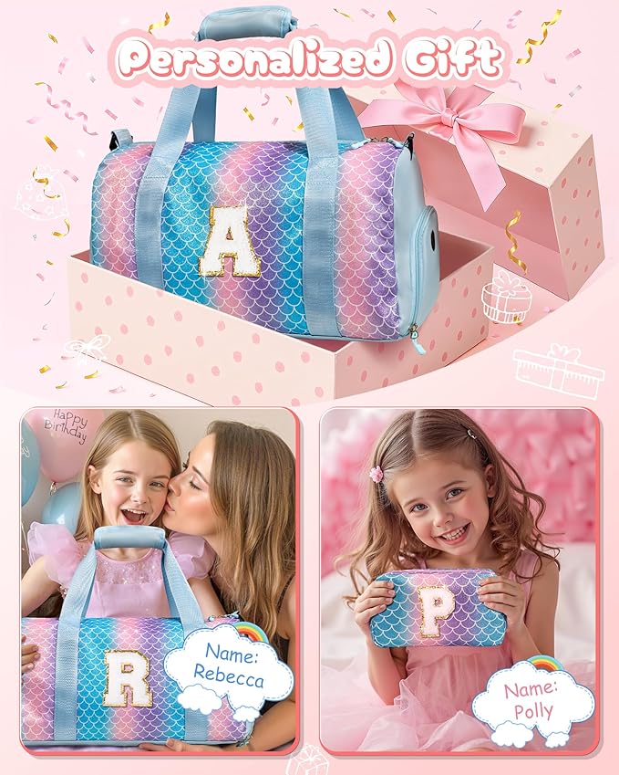 Dorm Room Essentials for Girls-Girl Gym Bag with Shoe Compartment, Kid Personalized Weekender Overnight Bags, Initial Travel Tote with Makeup Pouch, Preppy Stuff Gifts for Kids (Letter F)