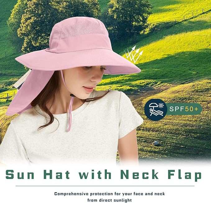 Fishing Hat Breathable Wide Brim Sun Hats with Neck Flap Bucket Hat Outdoor Safari Hat for Men Women UPF 50+ Sun Protection