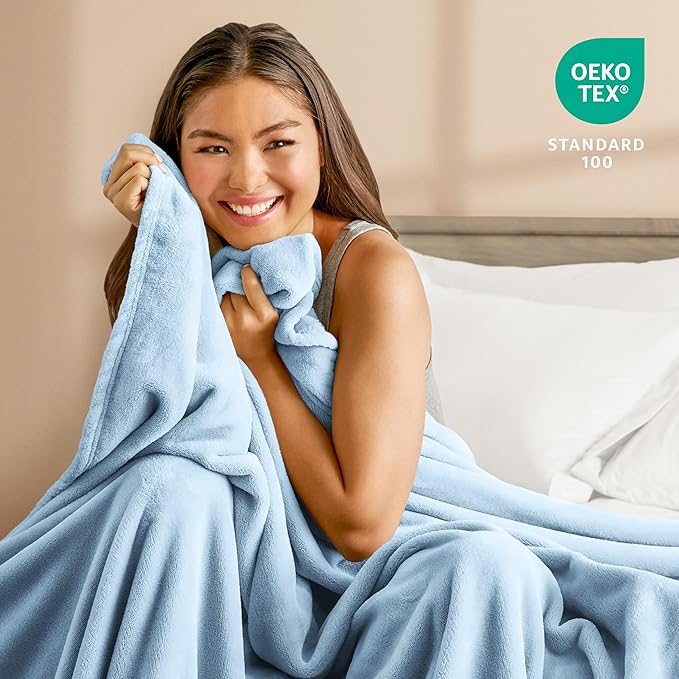 Bare Home Fleece Blanket - Throw Extra Long - Ultra-Soft Lightweight for Bed, Sofa, and Couch - Luxury Microplush - Cozy Warm Blanket (Throw XL, Light Blue)