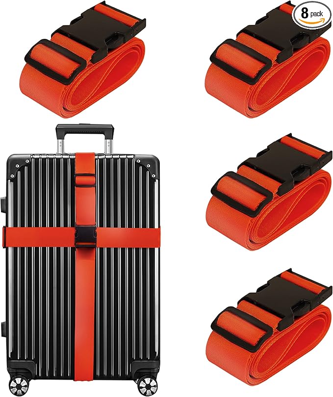 Luggage Straps for Suitcases TSA Approved Travel Belt 8 Pack by Chelmon (Red)