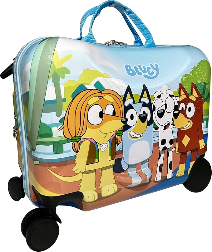 Fast Forward Ride-On 18" Suitcase For Kids/Tow-Along Toddler Carry-On Luggage With Wheels (Bluey)
