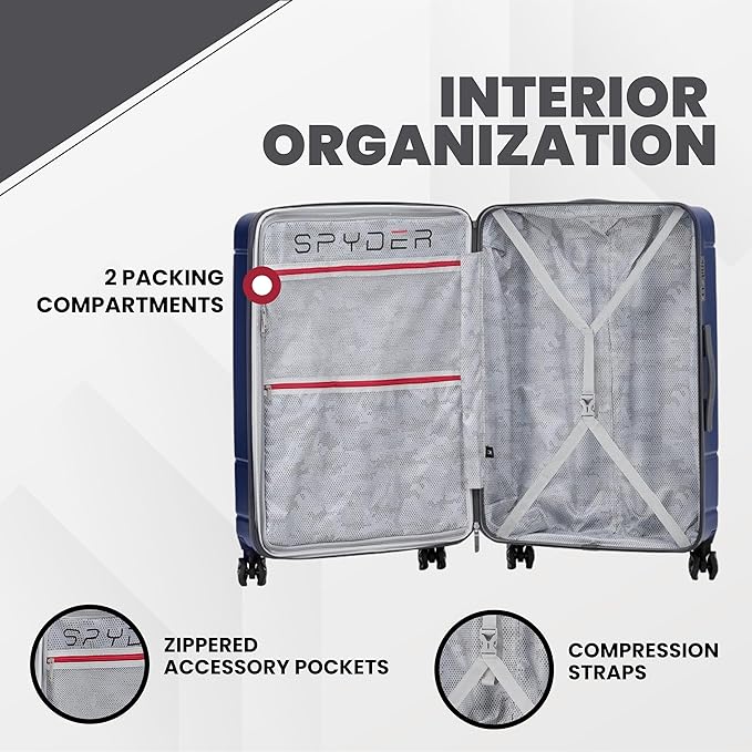Spyder Carve 25 Inch Medium Expandable Hardside Upright Suitcase, with 360° Spinner Wheels, TSA Approved Lock, Navy