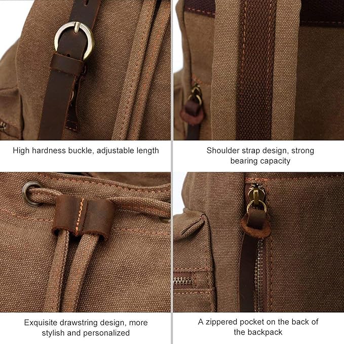 AUGUR High Capacity Canvas Vintage Backpack - for School Travel 12-15" Laptop Backapcks for Men Casual Daypacks Rucksack (M-Khaki)